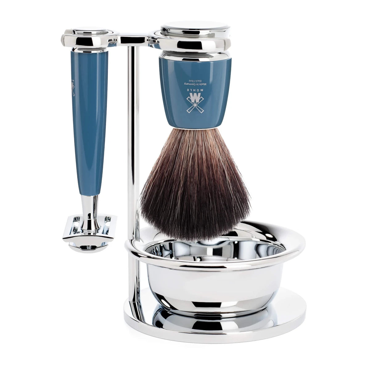 Mühle Shaving Barbersæt Med De-skraber Fibre Barberkost Holder Og Skål Rytmo Petroleumsblå