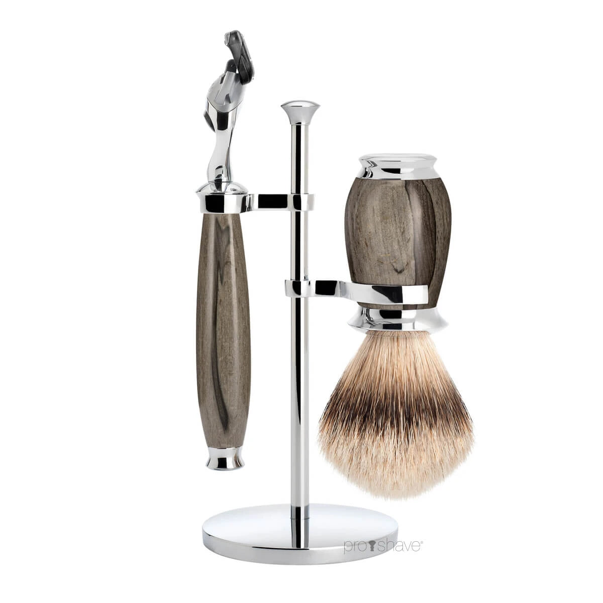 Mühle Shaving Barbersæt Med Fusion Skraber Barberkost Og Holder Purist Grained Beech