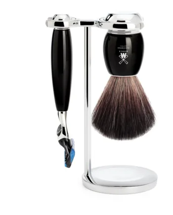 Mühle Shaving Barbersæt Med Fusion Skraber  Barberkost Og Holder  Vivo  Sort Kunstharpiks