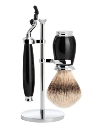 Mühle Shaving Barbersæt Med Mach3 Skraber  Barberkost Og Holder  Purist  Sort Kunstharpiks