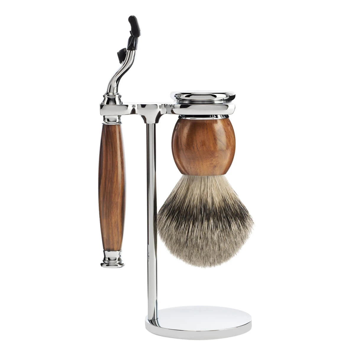 Mühle Shaving Barbersæt Med Mach3 Skraber Barberkost Og Holder Sophist Ironwood