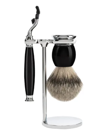 Mühle Shaving Barbersæt Med Mach3 Skraber  Barberkost Og Holder  Sophist  Sort Kunstharpiks