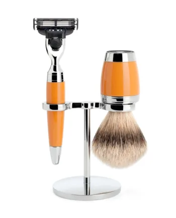 Mühle Shaving Barbersæt Med Mach3 Skraber  Barberkost Og Holder  Stylo  Butterscotch