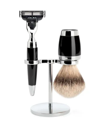 Mühle Shaving Barbersæt Med Mach3 Skraber  Barberkost Og Holder  Stylo  Sort Kunstharpiks