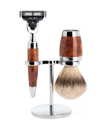 Mühle Shaving Barbersæt Med Mach3 Skraber  Barberkost Og Holder  Stylo  Thuja Wood