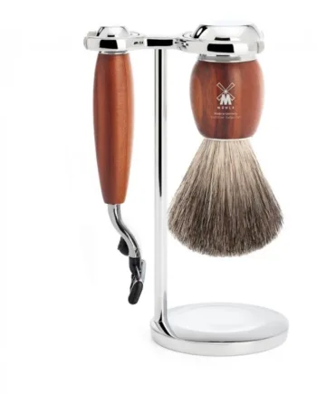 Mühle Shaving Barbersæt Med Mach3 Skraber  Barberkost Og Holder  Vivo  Blommetræ