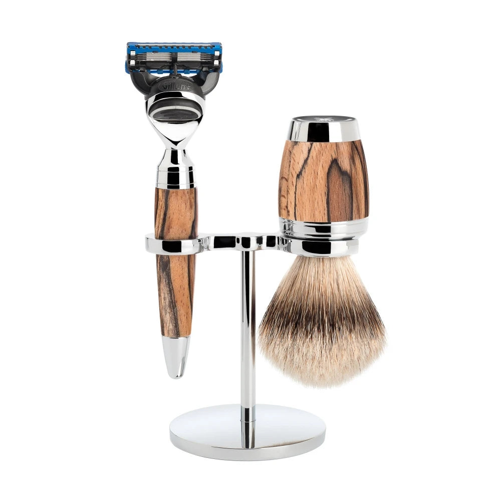 Mühle Shaving Barbersæt Med Skraber Barberkost Og Holder Stylo Spalted Beech