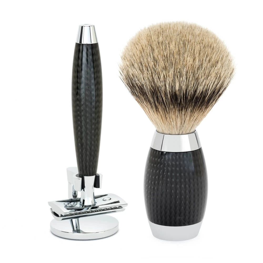 Mühle Shaving Edition No Barbersæt Med De-skraber Silvertip Badger Barberkost Og Holder Til Skraber Carbon