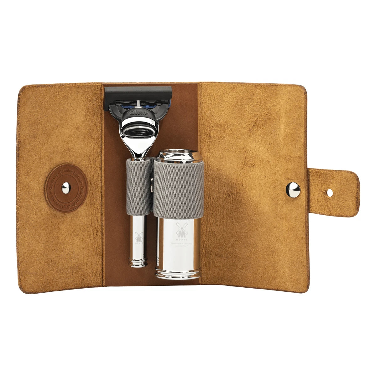 Mühle Shaving Rejsebarbersæt Med Skraber Børste Og Etui Læder
