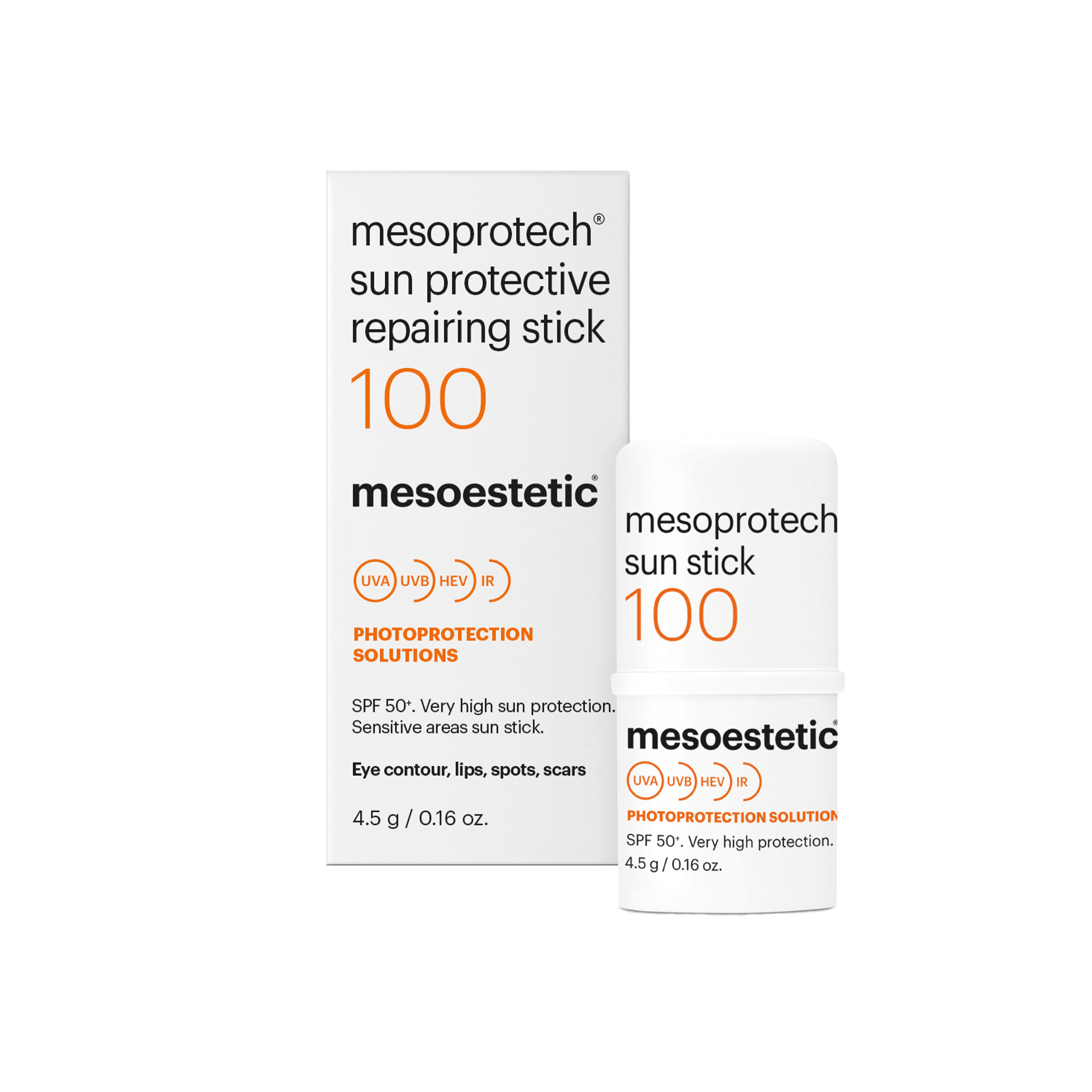 Mesoestetic Mesoprotech Sun Protective Repairing Stick 100 Solbeskyttelse Til Følsomme Zoner   Ansigtet   5g Stick Til øjenkontur Og Læber