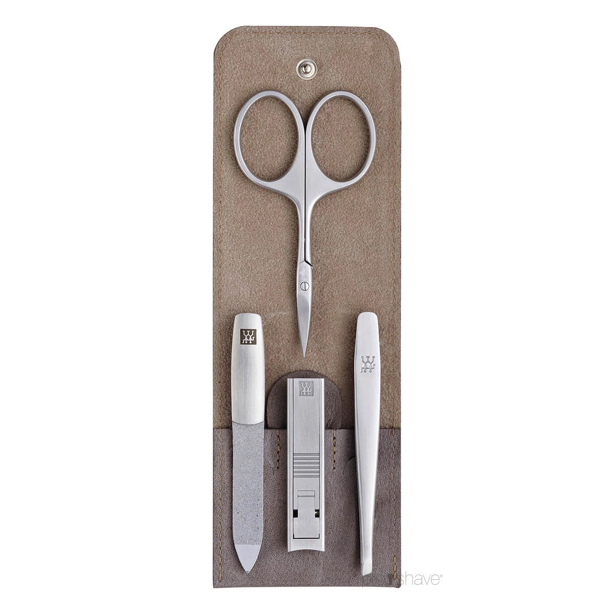 Zwilling Manicuresæt Dele Klik-luk Etui Gråbrun Læder