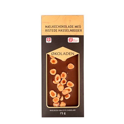 økoladen Mælkechokolade Ristede Hasselnødder 75g