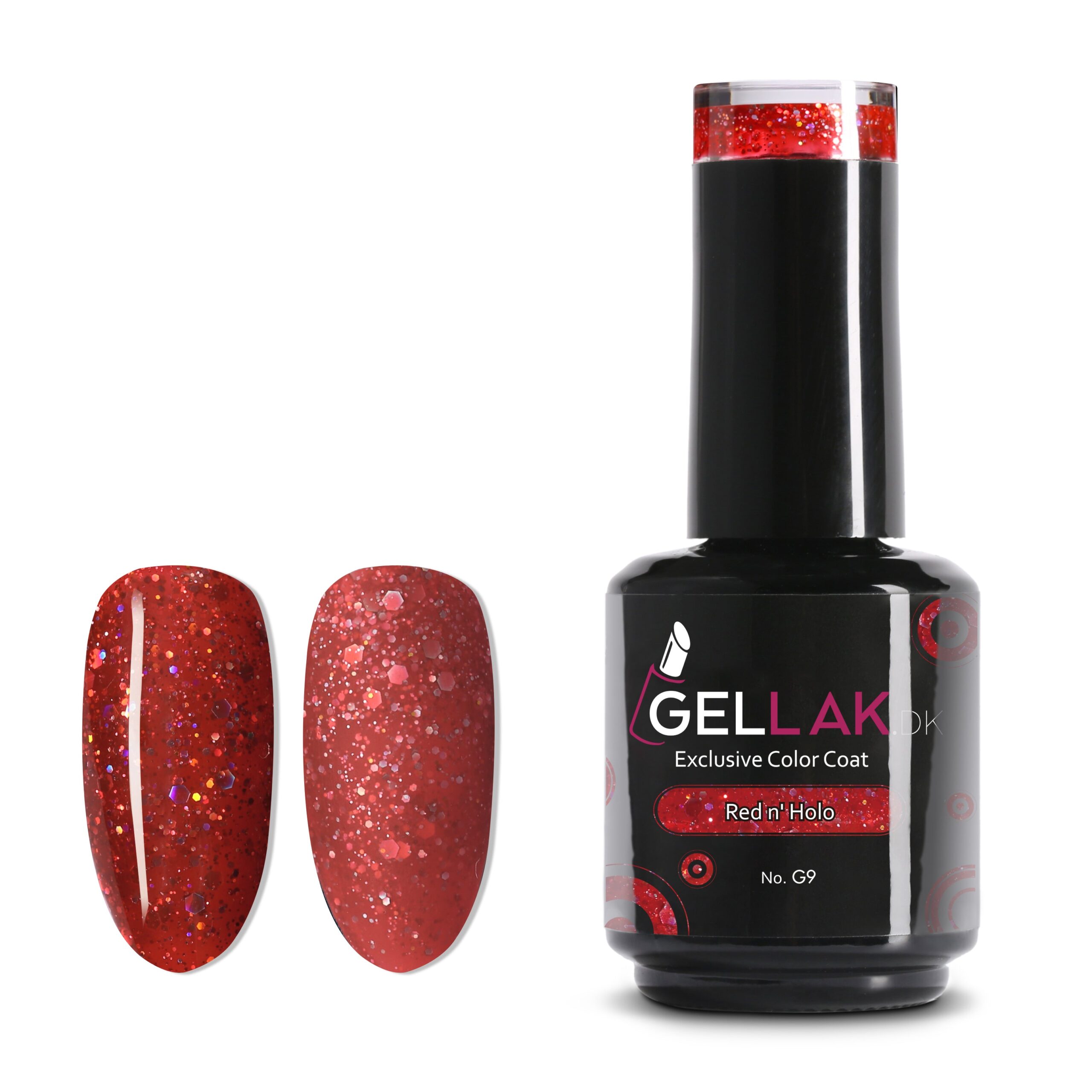 Gel Neglelak Rød Glimmer 15 Ml Red Holo No G9 Gellak Dk