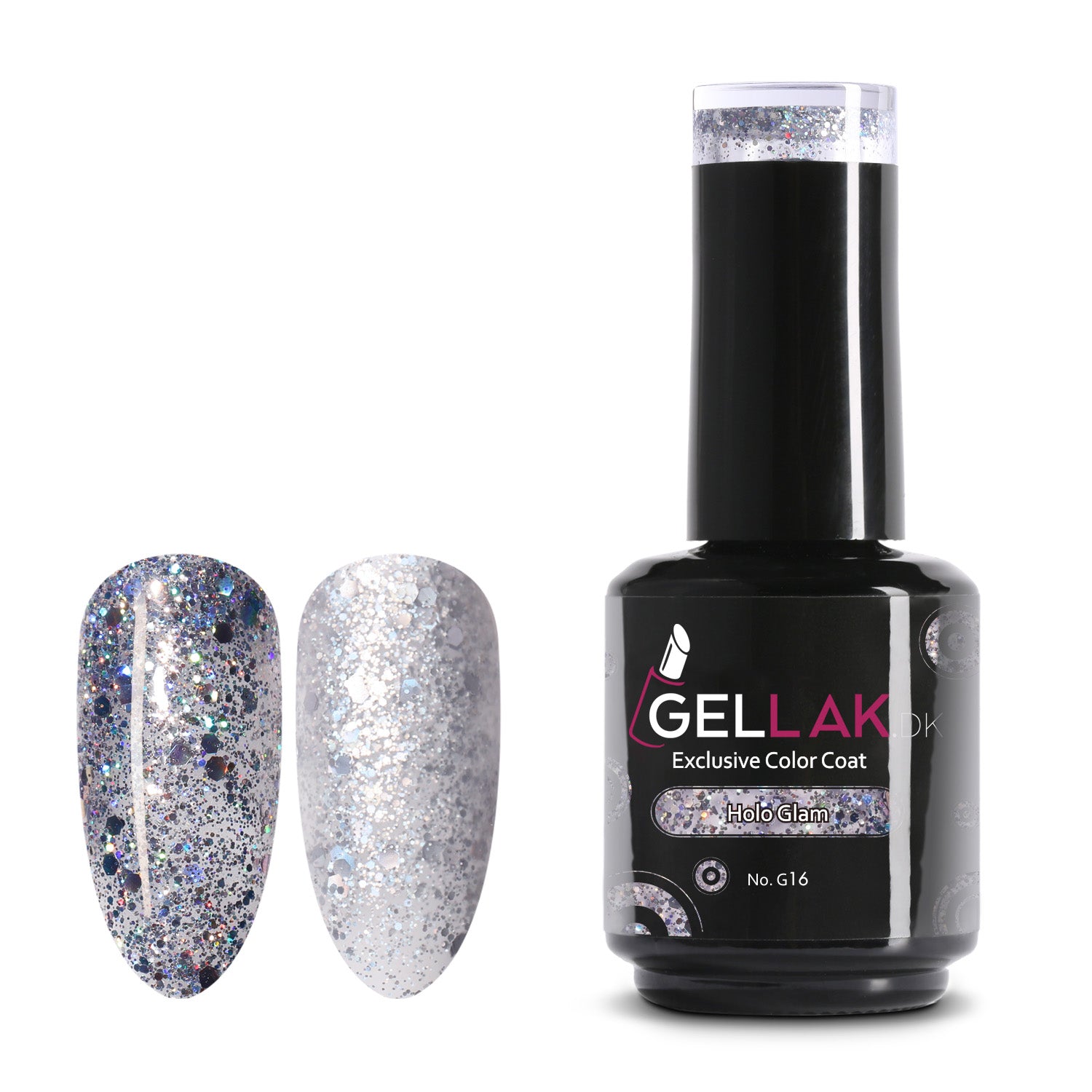 Gel Neglelak Sølv Holographic 15 Ml Holo Glam No G16 Gellak Dk