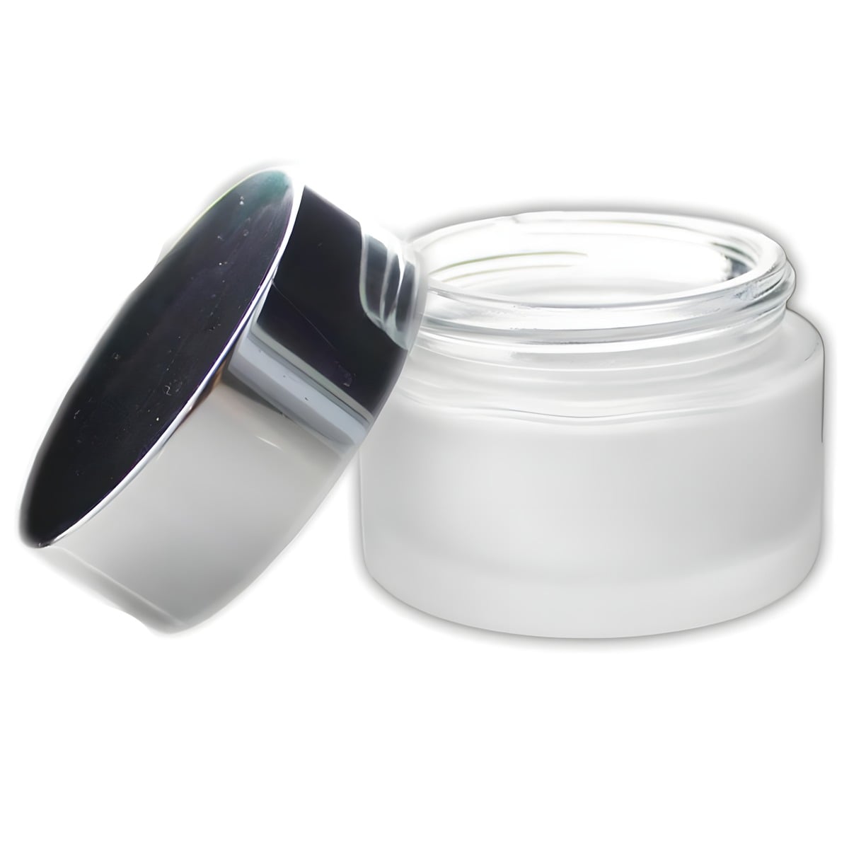 Glas Cremebøtte 50 Ml Mat Glas Med Sølvfarvet Låg Pp Plast 46 Mm Høj 60 Mm Hedenhus Genanvendelig Giftfri