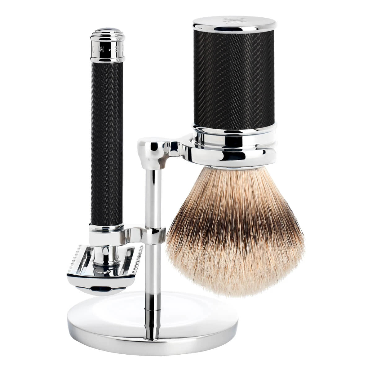 Mühle Shaving Barbersæt Med De-skraber  åben Kam  Barberkost Og Holder  Traditional  Black