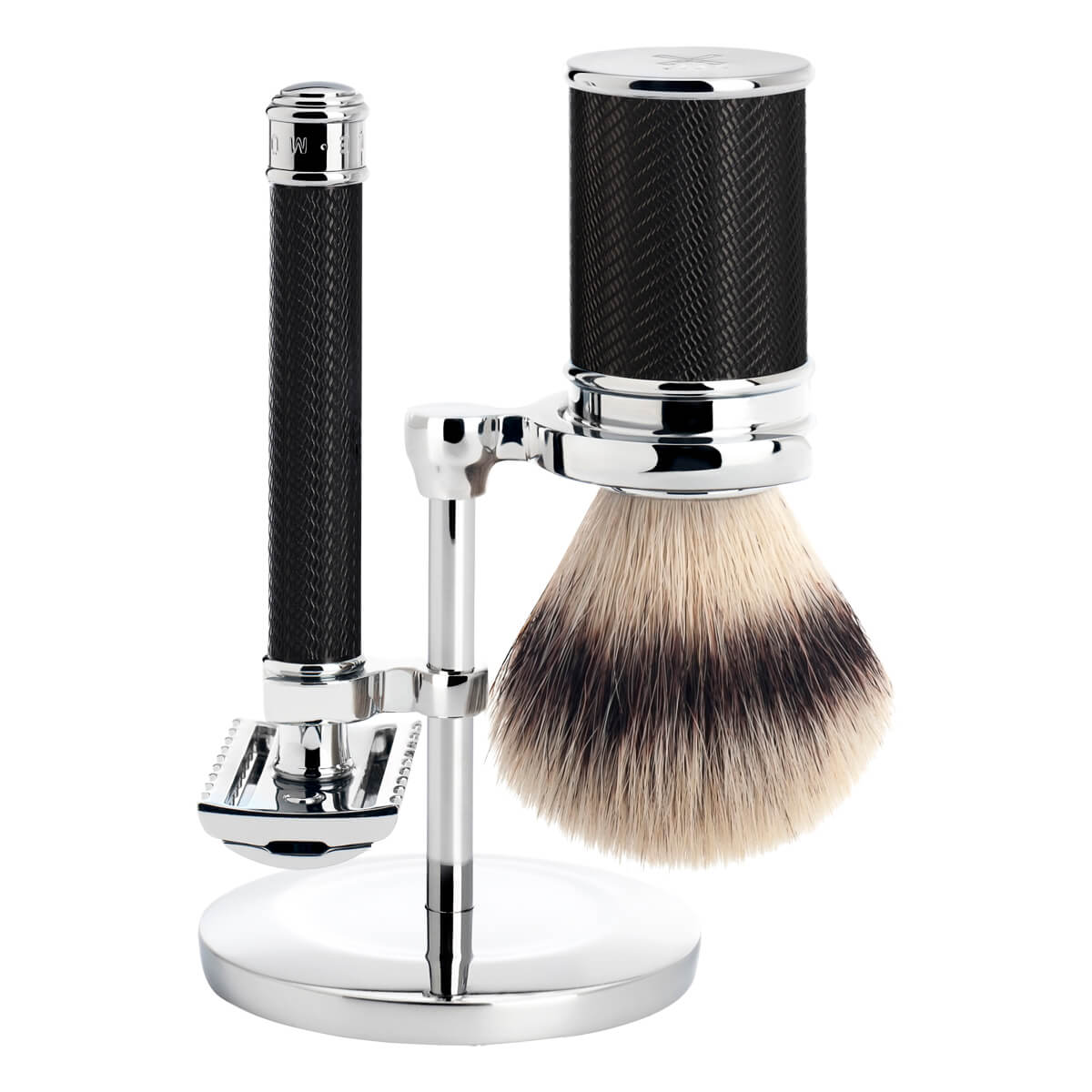 Mühle Shaving Barbersæt Med De-skraber  åben Kam  Silvertip Fibreâ  Barberkost Og Holder  Traditional  Black