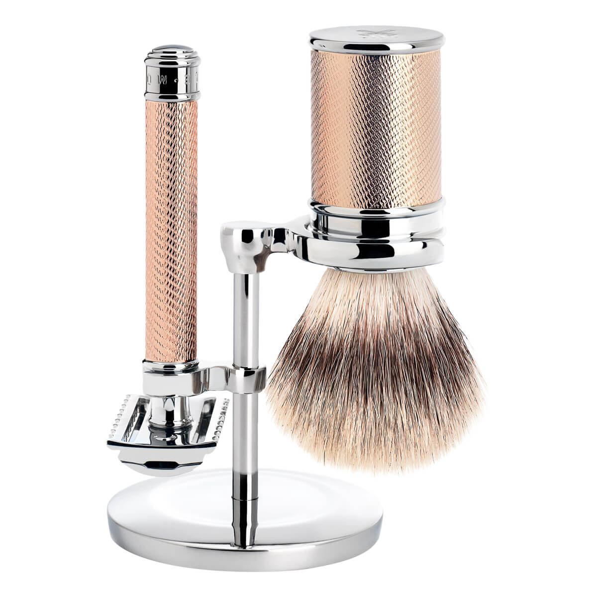 Mühle Shaving Barbersæt Med De-skraber  åben Kam  Silvertip Fibreâ  Barberkost Og Holder  Traditional  Rosegold