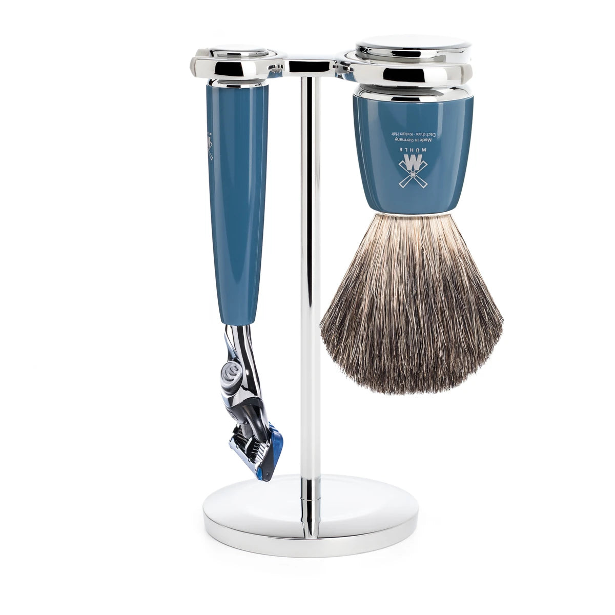 Mühle Shaving Barbersæt Med Fusion Skraber  Barberkost Og Holder  Rytmo  Petroleumsblå