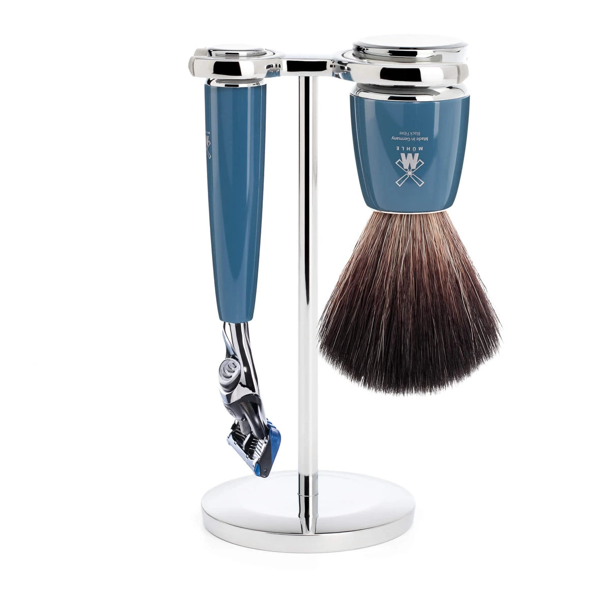 Mühle Shaving Barbersæt Med Fusion Skraber  Fibre Barberkost Og Holder  Rytmo  Petroleumsblå