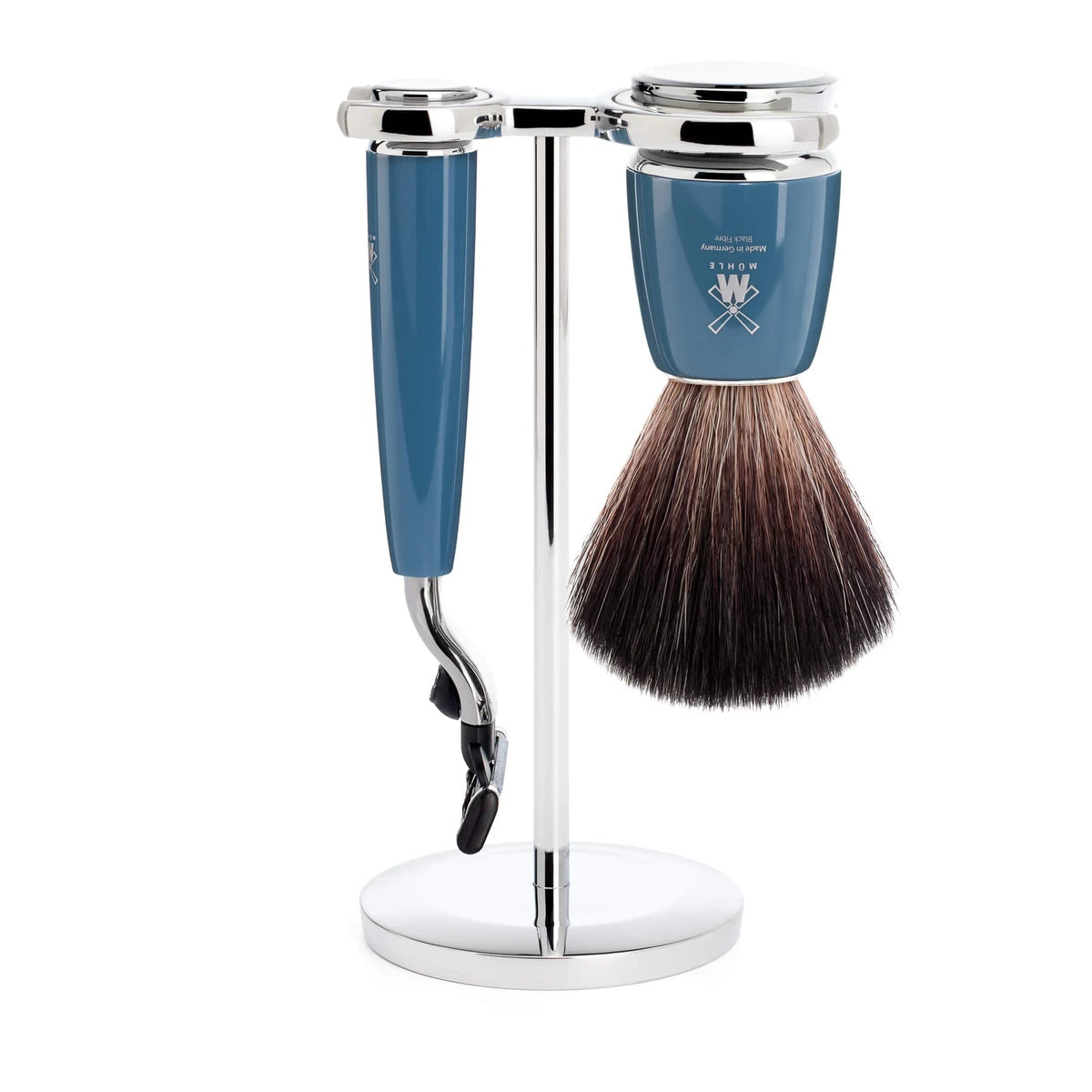 Mühle Shaving Barbersæt Med Mach3 Skraber  Fibre Barberkost Og Holder  Rytmo  Petroleumsblå