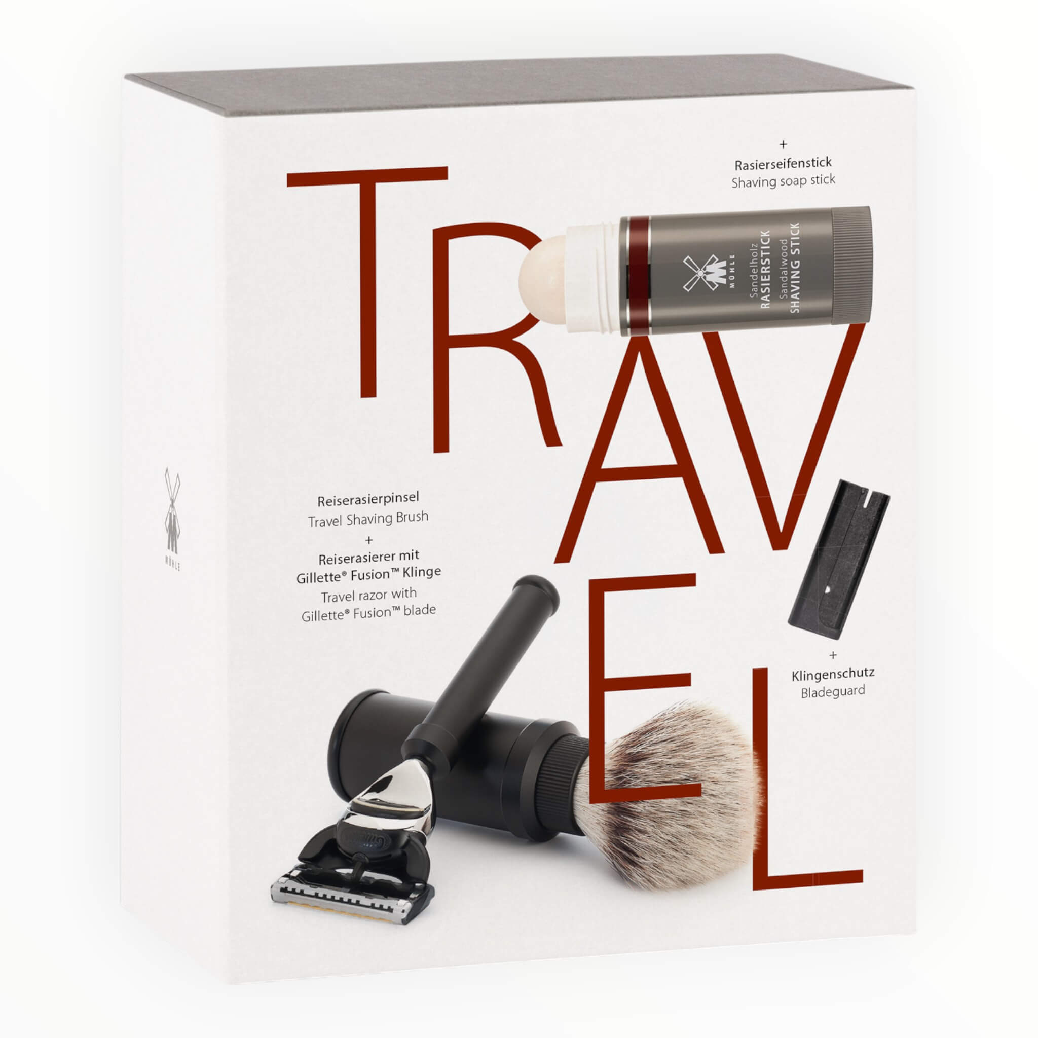 Mühle Shaving Gaveæske Med Rejsebørste  Rejseskraber Og Shave Stick  Travel