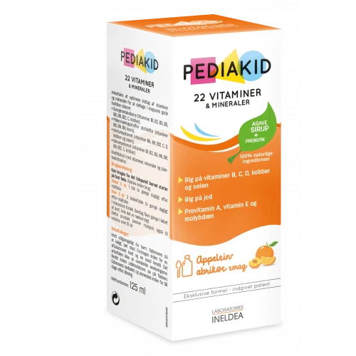 Pediakid 22 Vitaminer Og Mineraler  Kosttilskud Med Abrikos Appelsinsmag  125ml